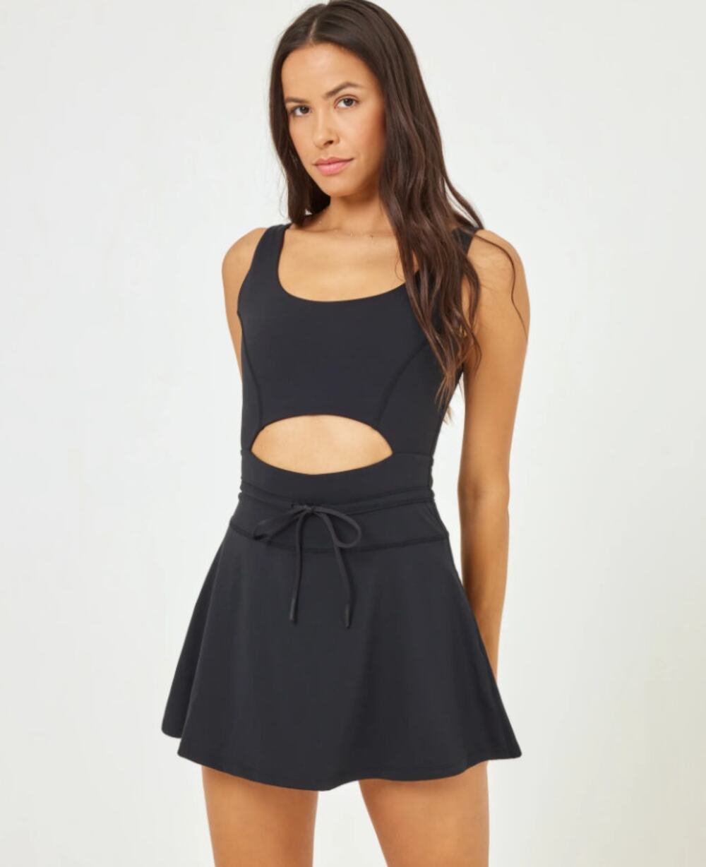 L*SPACE Women's Patterson Athletic Dress Large Black Tank Built in Short  NWT